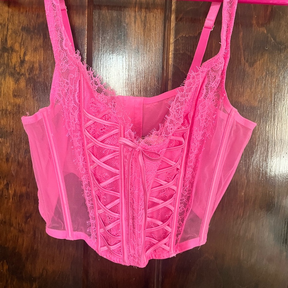 Victoria's Secret Vibrant Pink Lace-Up Corset